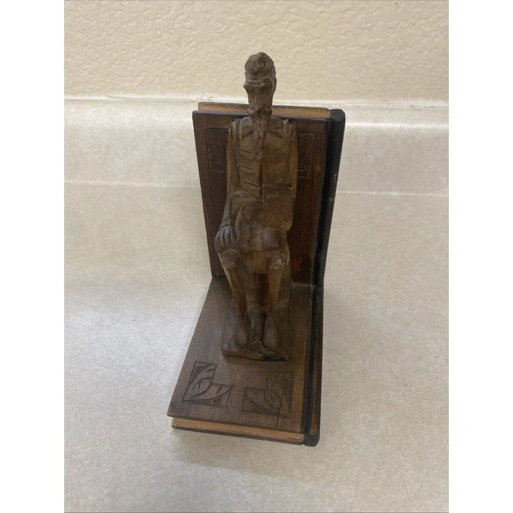Detailed Vintage Carved Wood Bookend Don Quijote De-La Matcha Spain